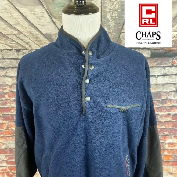 Chaps Ralph Lauren Navy Snap T Synchilla Pullover - Picture 1 of 4